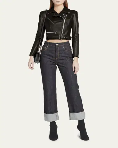 Alexander McQueen Cropped Leather Biker Jacket | Thumbnail 6