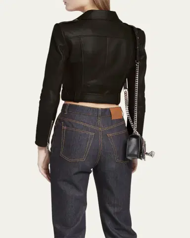 Alexander McQueen Cropped Leather Biker Jacket | Thumbnail 7
