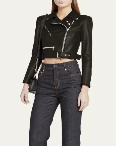 Alexander McQueen Cropped Leather Biker Jacket | Thumbnail 8