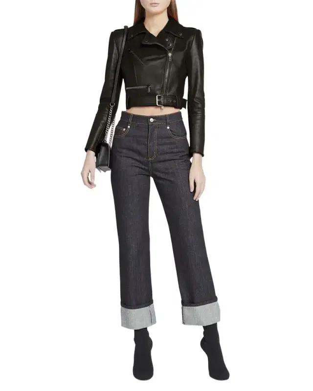 Cropped Leather Biker Jacket