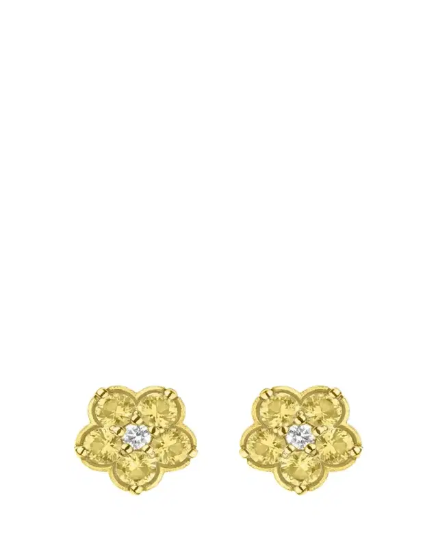 18K Yellow Gold Mini Wild Child Earrings with Diamonds and Yellow Sapphires