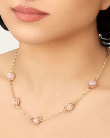 L. Klein Prisma 18k Gold Paperclip Chain Necklace with Rose Quartz | Thumbnail 2
