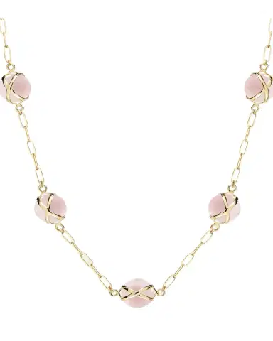 L. Klein Prisma 18k Gold Paperclip Chain Necklace with Rose Quartz | Thumbnail 1