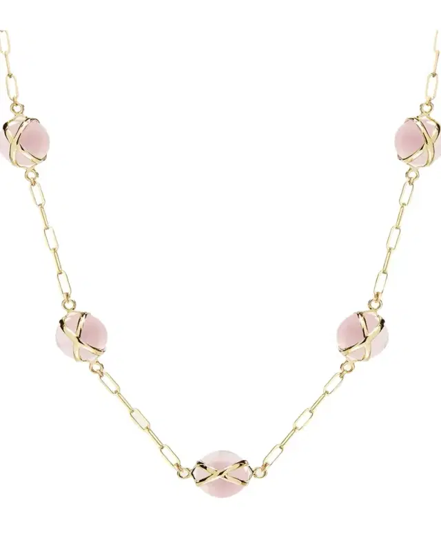 L. Klein Prisma 18k Gold Paperclip Chain Necklace with Rose Quartz