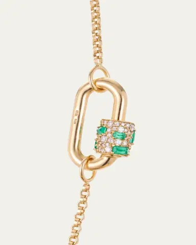 Marla Aaron Stoned Chubby Medium Lock with Diamonds and Emeralds in 14K Yellow Gold | Thumbnail 3