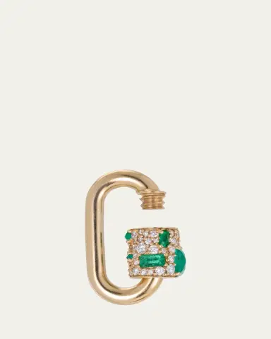 Marla Aaron Stoned Chubby Medium Lock with Diamonds and Emeralds in 14K Yellow Gold | Thumbnail 4