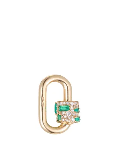Marla Aaron Stoned Chubby Medium Lock with Diamonds and Emeralds in 14K Yellow Gold | Thumbnail 1