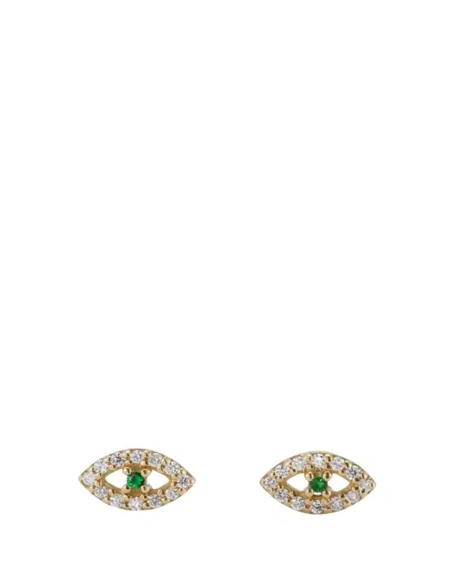 ILEANA MAKRI ​18K Gold Kitten Eye Stud Earrings with Diamonds