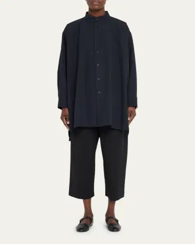 Eskandar Wide A-Line Collarless Classic Shirt (Long Plus) | Thumbnail 2 Eskandar Wide A-Line Collarless Classic Shirt (Long Plus) | Thumbnail 2