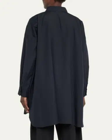 Eskandar Wide A-Line Collarless Classic Shirt (Long Plus) | Thumbnail 3 Eskandar Wide A-Line Collarless Classic Shirt (Long Plus) | Thumbnail 3