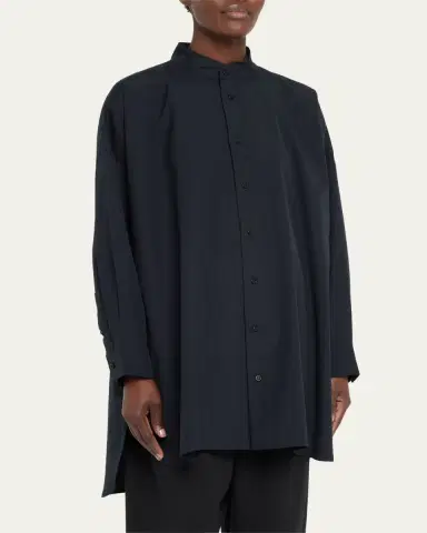 Eskandar Wide A-Line Collarless Classic Shirt (Long Plus) | Thumbnail 4 Eskandar Wide A-Line Collarless Classic Shirt (Long Plus) | Thumbnail 4