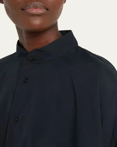 Eskandar Wide A-Line Collarless Classic Shirt (Long Plus) | Thumbnail 5 Eskandar Wide A-Line Collarless Classic Shirt (Long Plus) | Thumbnail 5