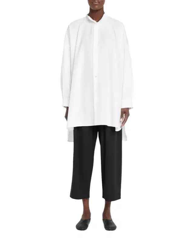 Eskandar Wide A-Line Collarless Classic Shirt (Long Plus)