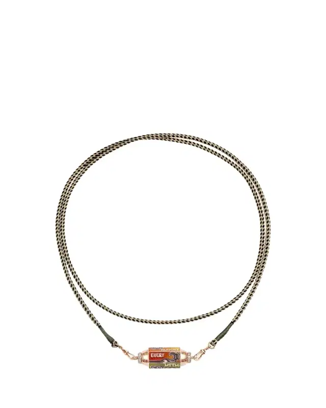 18k Rose Gold Diamond and Sapphires Box Locket Cord Necklace