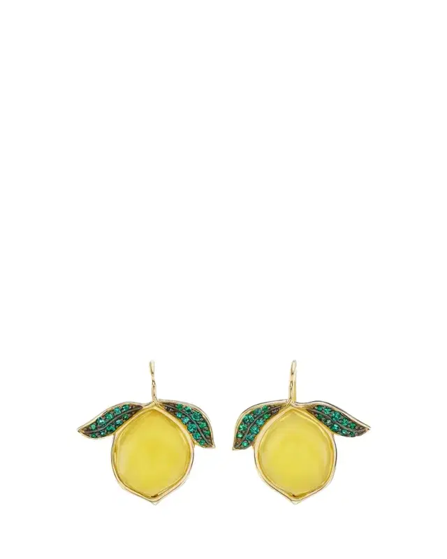 18K Yellow Gold Lemon Drop Earrings with Opal and Emeralds