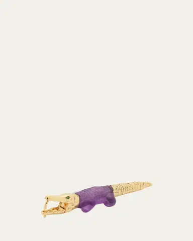 BIBI VAN DER VELDEN 18K Yellow Gold Alligator Bite Earring with Tsavorite and Amethyst | Thumbnail 2