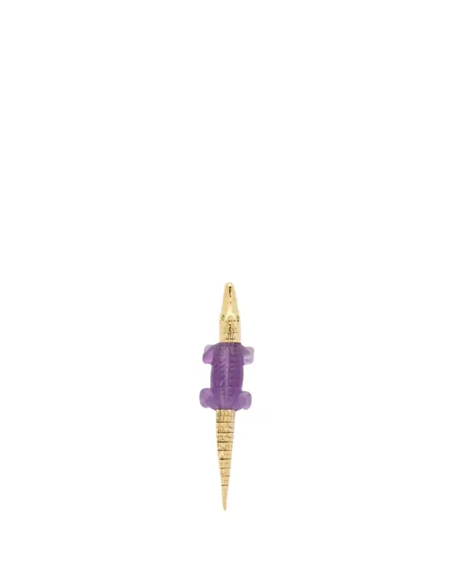Bibi van der Velden 18K Yellow Gold Alligator Bite Earring with Tsavorite and Amethyst