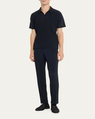 Homme Plissé Issey Miyake Men's Pleated Polyester Basic Polo Shirt | Thumbnail 2