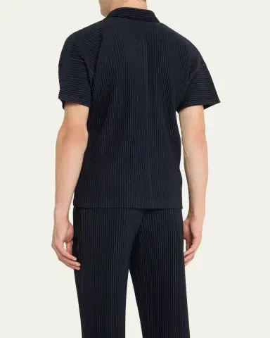 Homme Plissé Issey Miyake Men's Pleated Polyester Basic Polo Shirt | Thumbnail 3