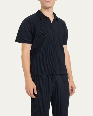 Homme Plissé Issey Miyake Men's Pleated Polyester Basic Polo Shirt | Thumbnail 4