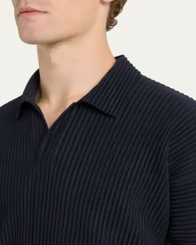 Homme Plissé Issey Miyake Men's Pleated Polyester Basic Polo Shirt | Thumbnail 5