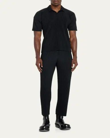 Homme Plissé Issey Miyake Men's Pleated Polyester Basic Polo Shirt | Thumbnail 7