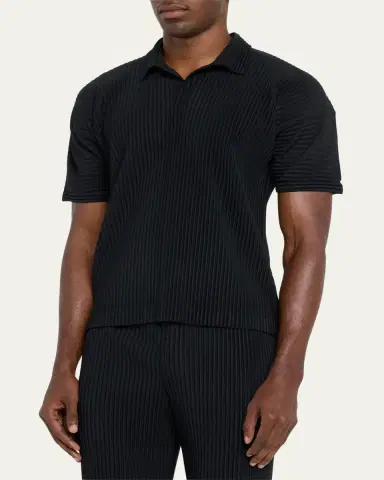 Homme Plissé Issey Miyake Men's Pleated Polyester Basic Polo Shirt | Thumbnail 9