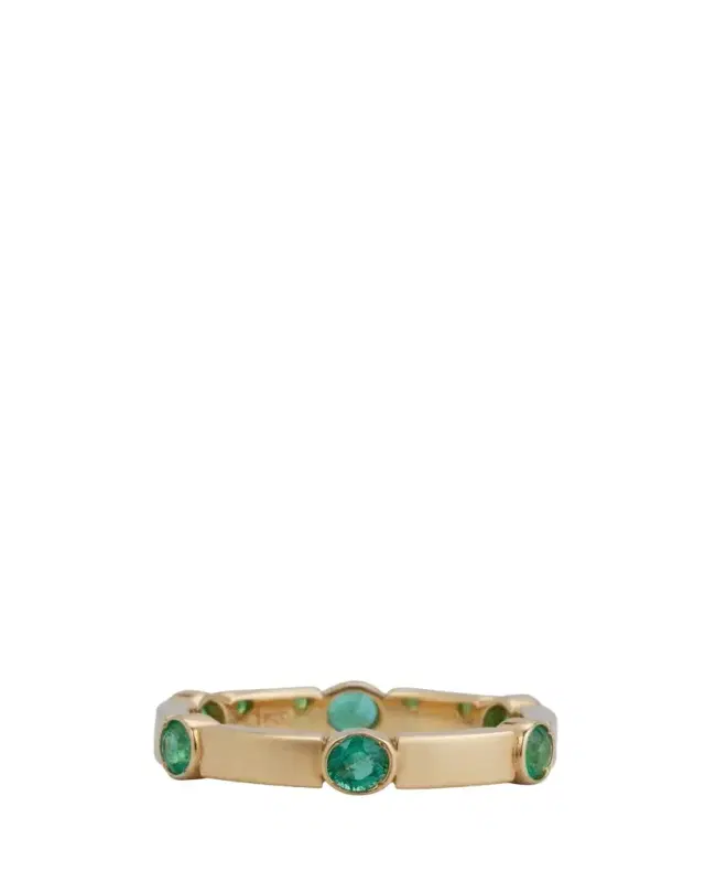 ILEANA MAKRI 18K Yellow Gold Stepping Stones Stream Ring with Emeralds