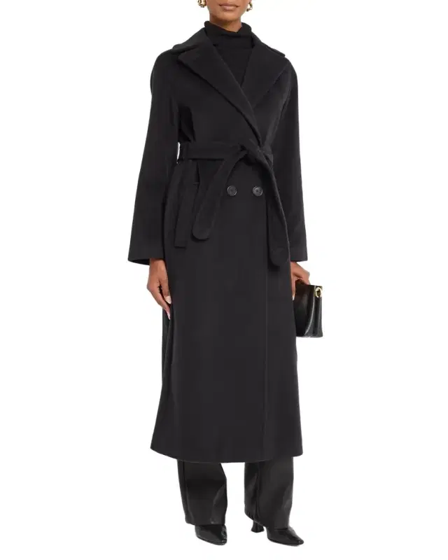 Akris punto Long Double-Breast Belted Wool-Cashmere Coat
