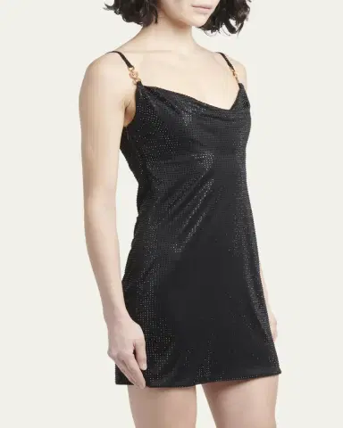 Versace Cowl-Neck Strass Embellished Jersey Mini Slip Dress | Thumbnail 4 Versace Cowl-Neck Strass Embellished Jersey Mini Slip Dress | Thumbnail 4