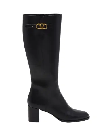 Valentino Garavani Leather Knee High Boots with V Logo | Thumbnail 1 Valentino Garavani Leather Knee High Boots with V Logo | Thumbnail 1