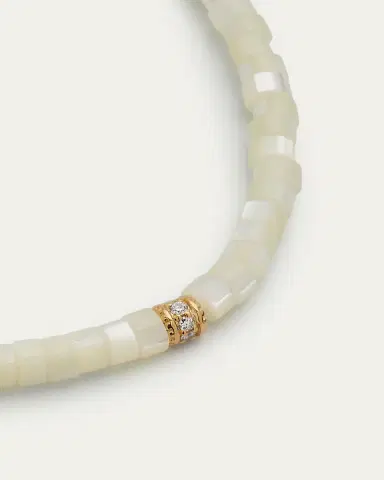 Sydney Evan 14K Yellow Gold Scallop Edge Pave Rondelle and Mother-of-Pearl Bracelet | Thumbnail 3
