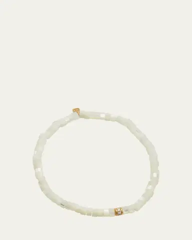 Sydney Evan 14K Yellow Gold Scallop Edge Pave Rondelle and Mother-of-Pearl Bracelet | Thumbnail 4