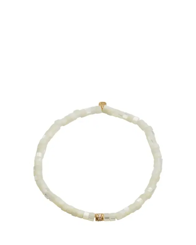 Sydney Evan 14K Yellow Gold Scallop Edge Pave Rondelle and Mother-of-Pearl Bracelet