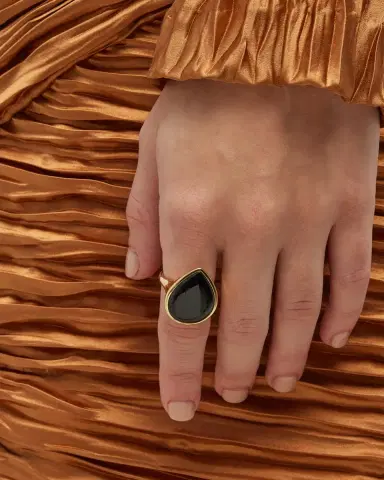 Ippolita 18K Polished Rock Candy Medium Teardrop Ring in Onyx; Size | Thumbnail 2