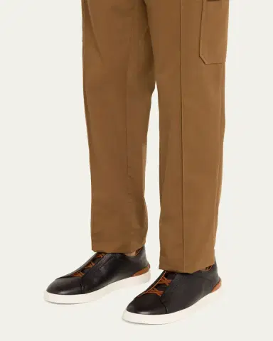 Zegna Men's Triple Stitch Deerskin Leather Sneakers | Thumbnail 2 Zegna Men's Triple Stitch Deerskin Leather Sneakers | Thumbnail 2