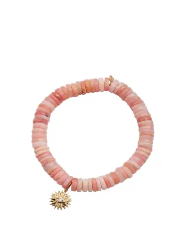 Sydney Evan 14k Pink Opal Wheel Bracelet with Diamond Evil Eye Charm | Thumbnail 1 Sydney Evan 14k Pink Opal Wheel Bracelet with Diamond Evil Eye Charm | Thumbnail 1