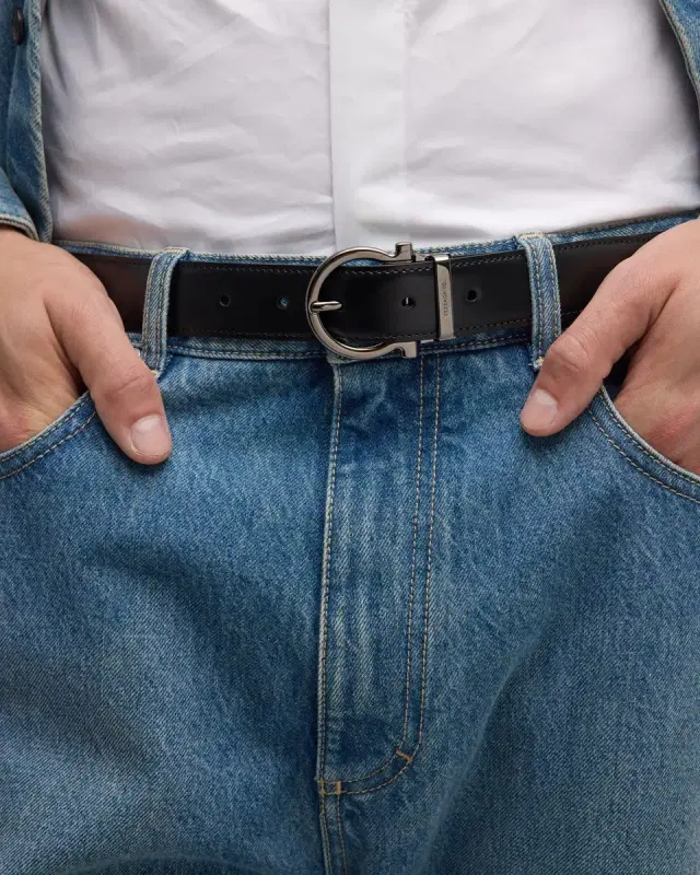 Men's Reversible Leather Gancio Belt
