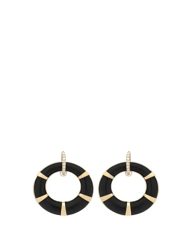 FARAONE MENNELLA by R.F.M.A.S. 18K Yellow Gold Ebony Hoop Earrings with White Diamonds