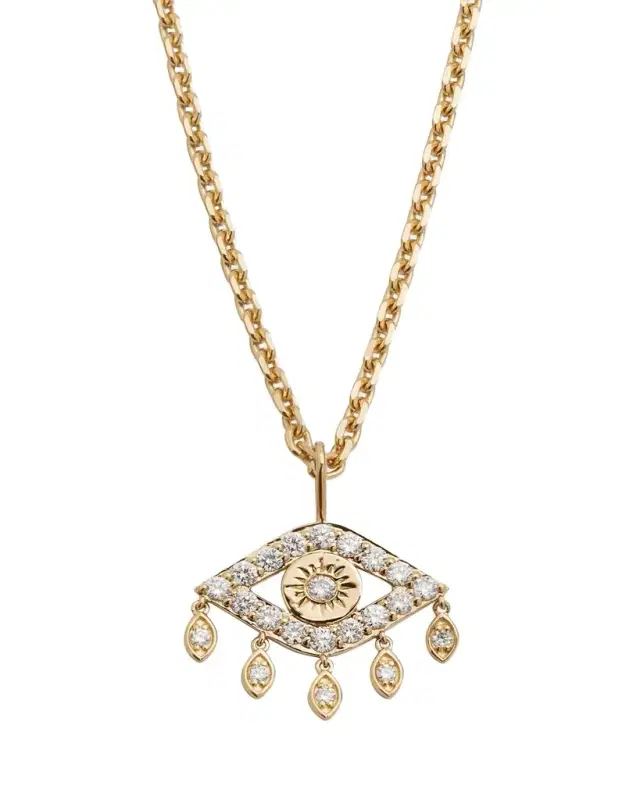 14k Gold Diamond Evil Eye Pendant Necklace