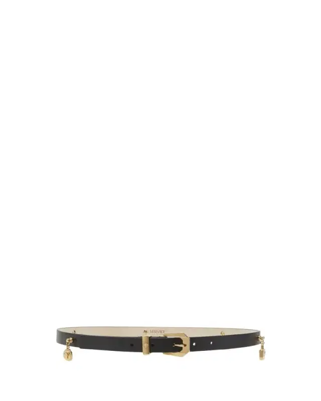 Versace H20 Medusa Charm Leather & Brass Belt