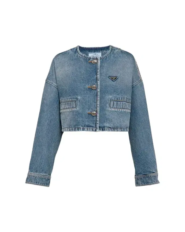 Crop Collarless Denim Jacket