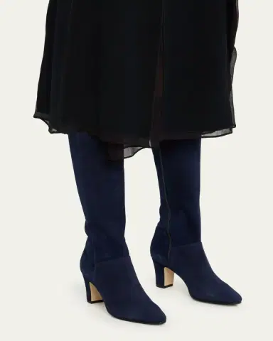 Manolo Blahnik Pitana Suede Block-Heel Knee Boots | Thumbnail 2