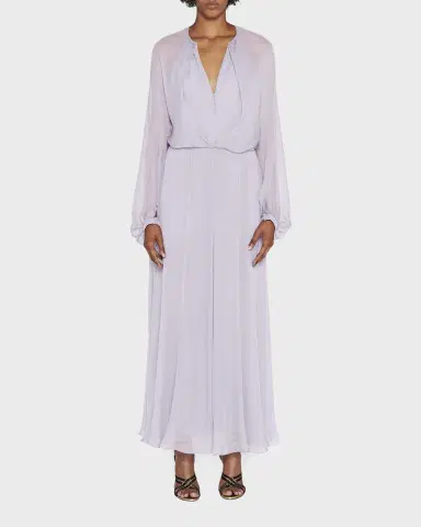 Giorgio Armani Zip-Front Long-Sleeve Silk Chiffon Layered Gown | Thumbnail 2 Giorgio Armani Zip-Front Long-Sleeve Silk Chiffon Layered Gown | Thumbnail 2