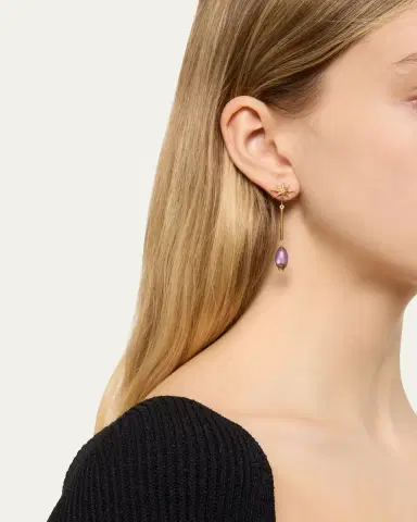 BIBI VAN DER VELDEN 18K Yellow Gold Amethyst Scarab Drop Earrings with Diamonds | Thumbnail 2 BIBI VAN DER VELDEN 18K Yellow Gold Amethyst Scarab Drop Earrings with Diamonds | Thumbnail 2