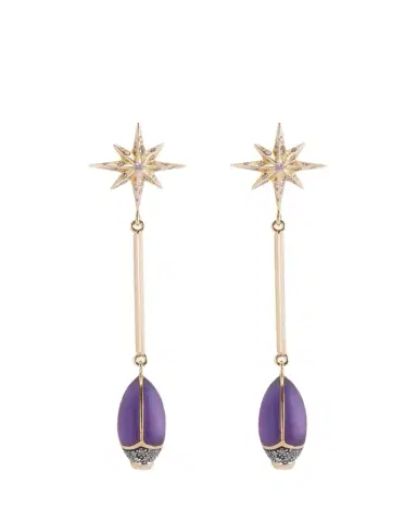 BIBI VAN DER VELDEN 18K Yellow Gold Amethyst Scarab Drop Earrings with Diamonds | Thumbnail 1 BIBI VAN DER VELDEN 18K Yellow Gold Amethyst Scarab Drop Earrings with Diamonds | Thumbnail 1