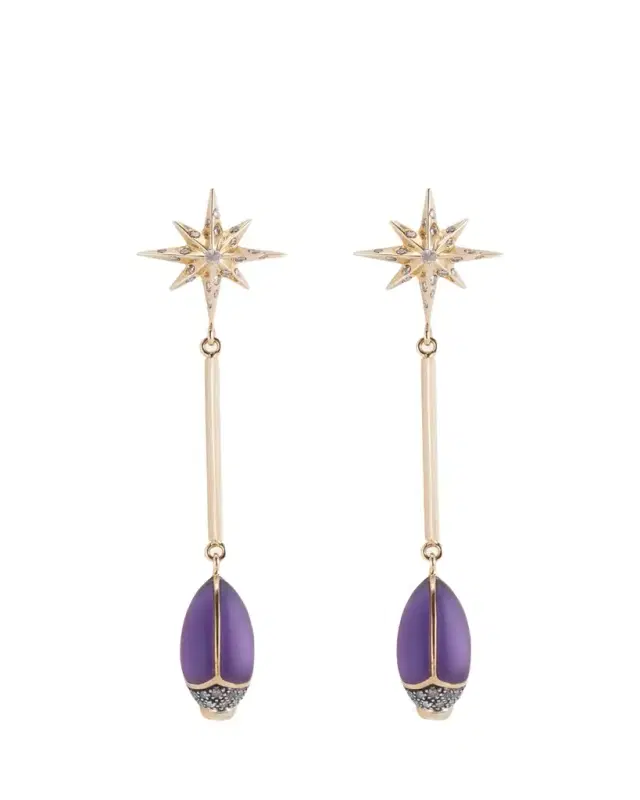 Bibi van der Velden 18K Yellow Gold Amethyst Scarab Drop Earrings with Diamonds