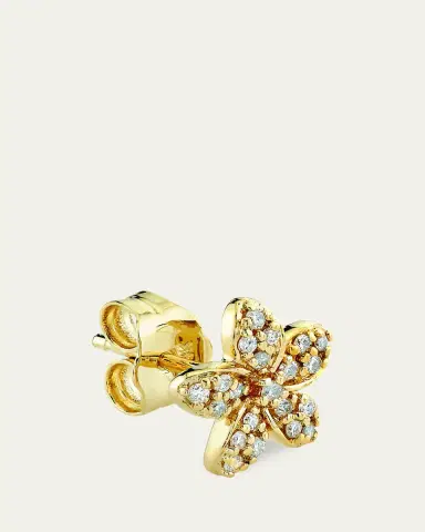 Sydney Evan Yellow Gold Plumeria Diamond Flower Stud Earring, Single | Thumbnail 2 Sydney Evan Yellow Gold Plumeria Diamond Flower Stud Earring, Single | Thumbnail 2