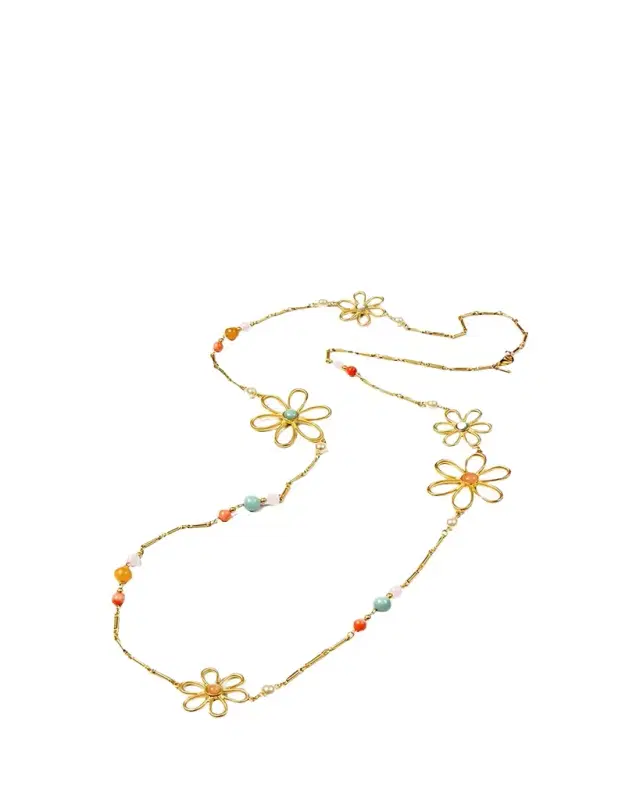 Ben-Amun Hippie Flower & Bead Long Necklace