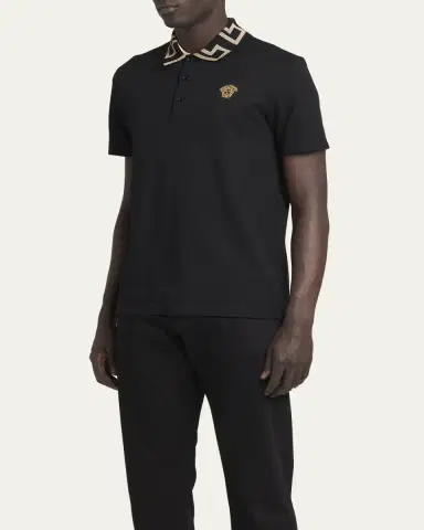 Versace Men's Greca-Collar Polo Shirt | Thumbnail 9
